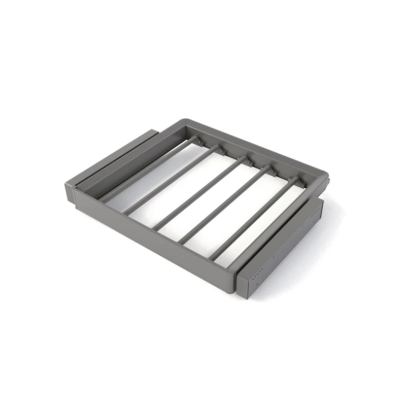 Emuca - Kit of 7-rod trouser holder and adjustable frame Quartz for wardrobes, Soft Close and Full Extension runners, 60cm Module, Titanium Finish - Image 1