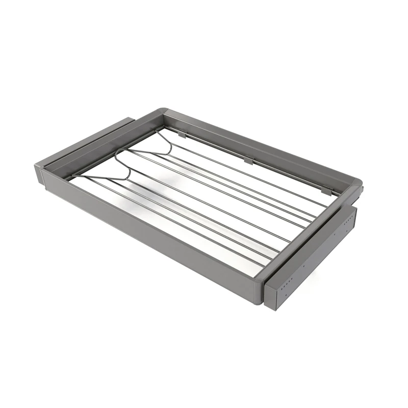 Emuca - Kit of shoe drawer and adjustable frame Quartz for wardrobes, Soft-Close and Full Extension runners, 80 cm Module, Titanium Finish - Image 1