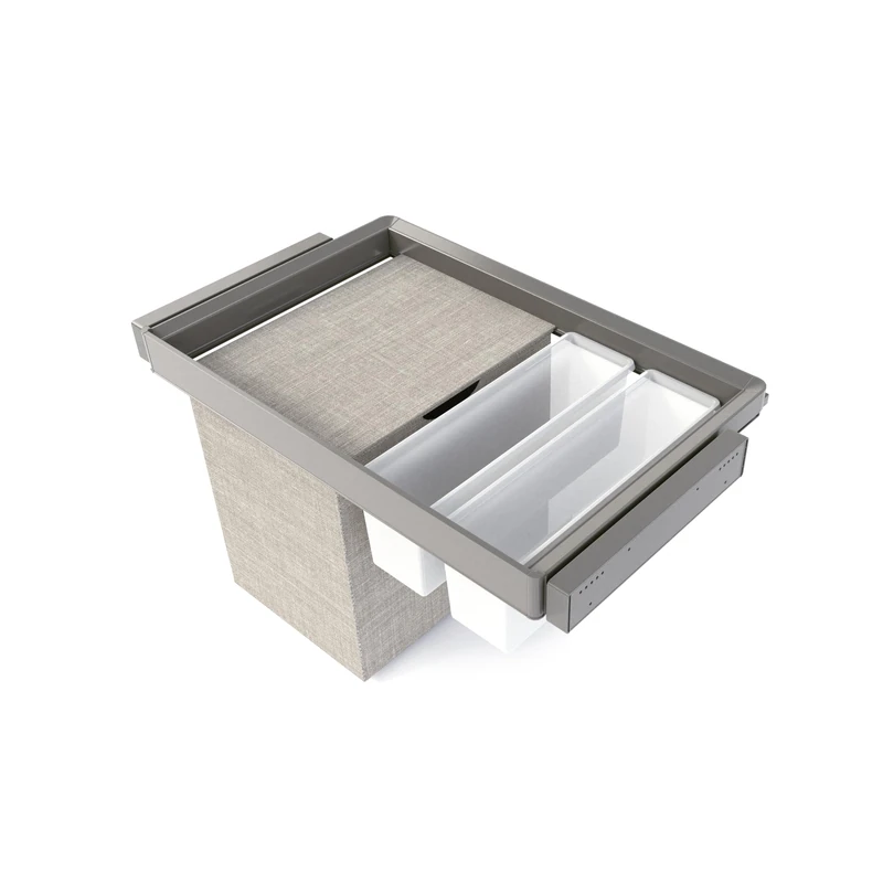 Emuca - Kit of 2 auxiliary trays, 1 laundry basket and adjustable frame Quartz for wardrobes, Soft close and full extension runners, 80cm Module, Titanium Finish