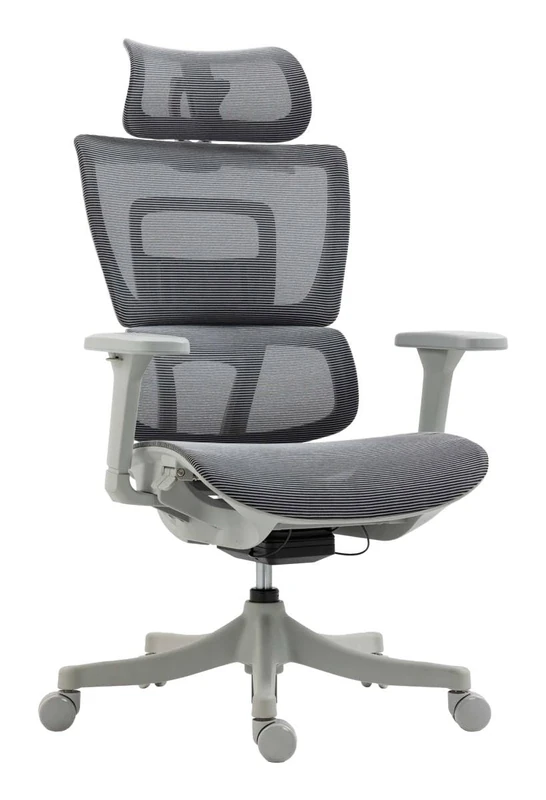 OFFICER PRODUCTS Skorpios office chair with adjustable armrests/ergonomic desk chair with mesh cover/lumbar support/ 4D armrests, grey color/office chair/PU casters