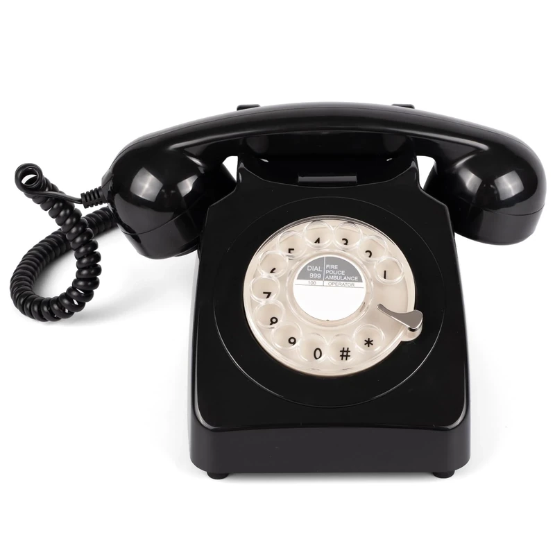 746 Rotary 1970s-style Retro Landline Phone - Curly Cord, Authentic Bell Ring (Black)