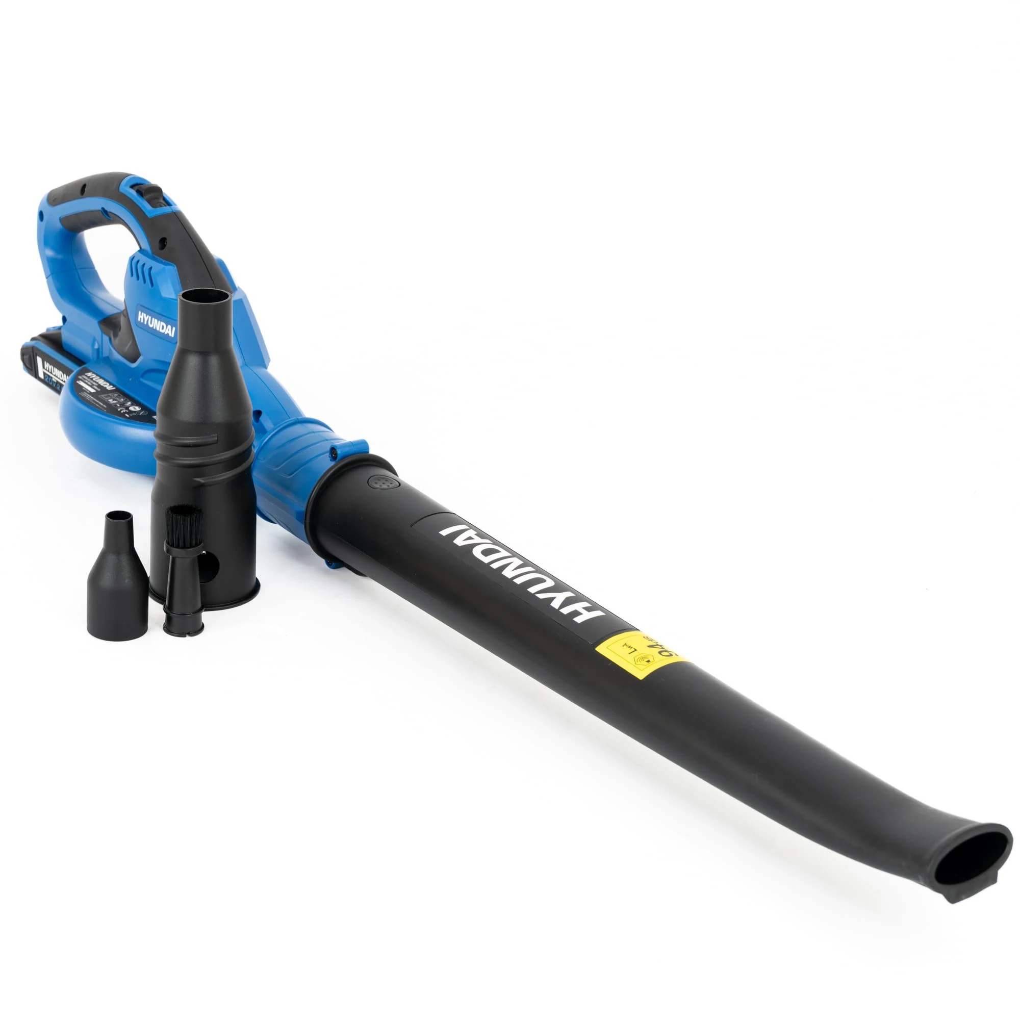 Hyundai 20V Cordless Leaf Blower with 2.0Ah Lithium-ion Battery & Charger, Lightweight Garden Blower with Long/Short Tube, Air Duster & Detail Brush