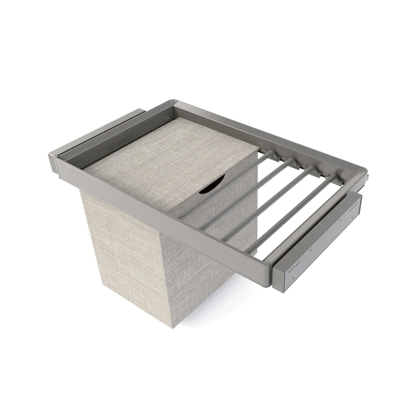 Emuca - Kit of 7-rod trouser holder, laundry basket and adjustable frame Quartz for wardrobes, Soft close and full extension runners, 80cm Module, Titanium Finish