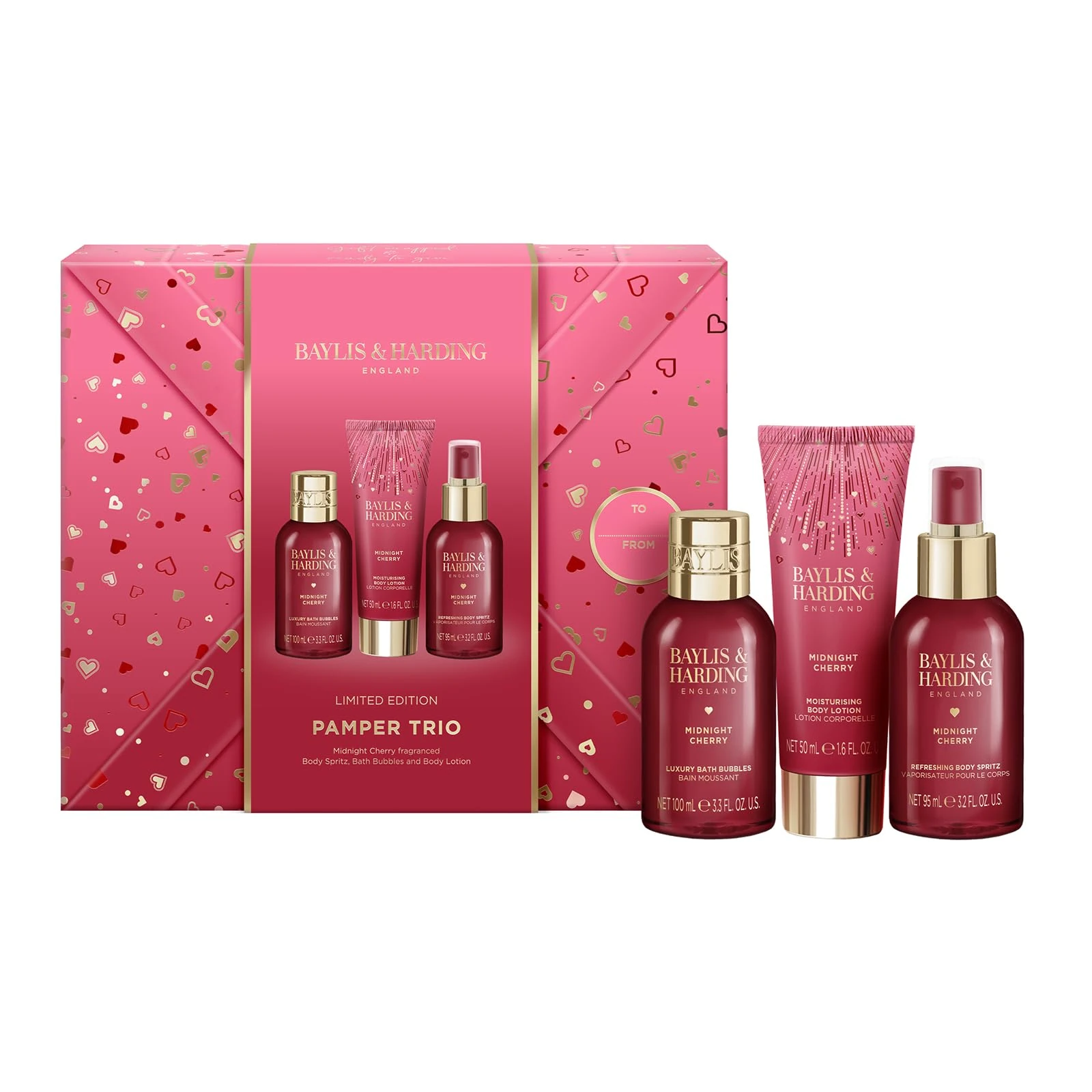 Baylis & Harding Midnight Cherry Gift Wrapped Pamper Trio Gift Set - Vegan Friendly