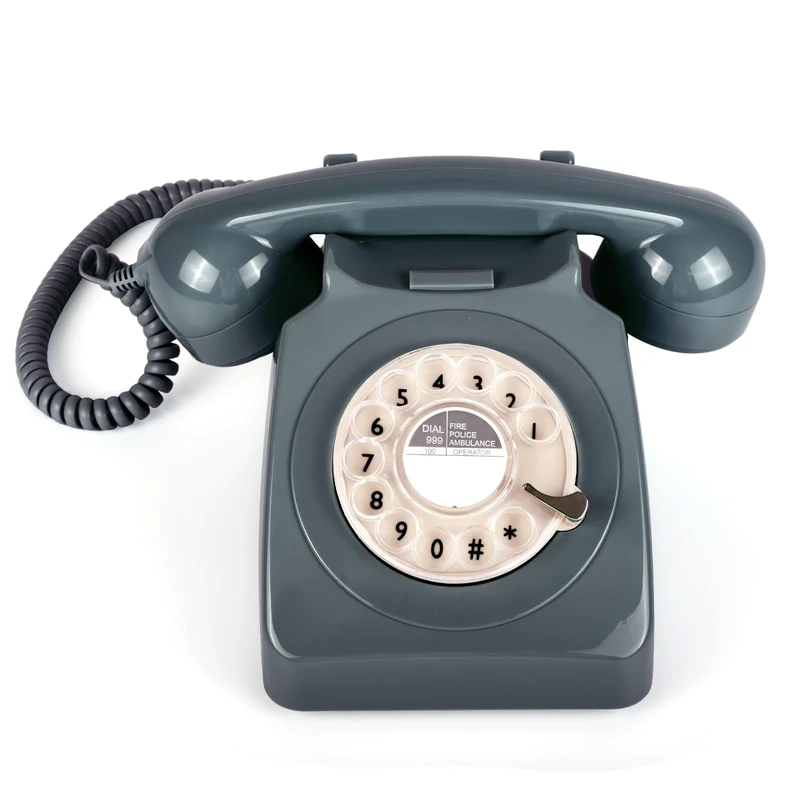 746 Rotary 1970s-style Retro Landline Phone - Curly Cord, Authentic Bell Ring (Gery) (Grey)