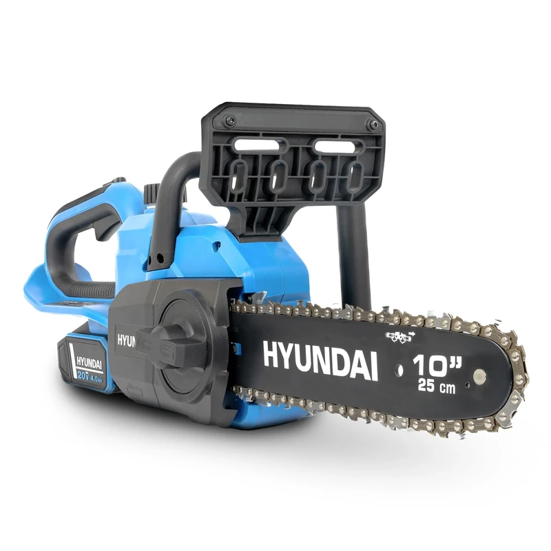 Hyundai 20V Cordless Chainsaw 25cm (10") Bar – 4.0Ah Li-Ion Battery & Charger, Up to 30-Min Runtime, Lightweight Pruning Saw for Logs & Branches