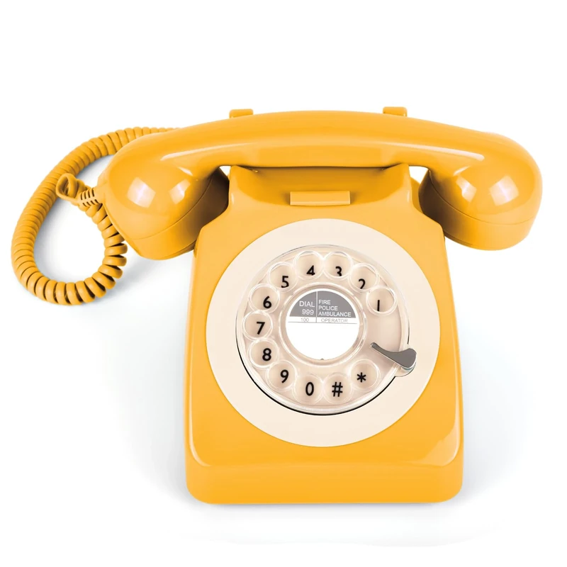 746 Rotary 1970s-style Retro Landline Phone - Curly Cord, Authentic Bell Ring (Mustard)