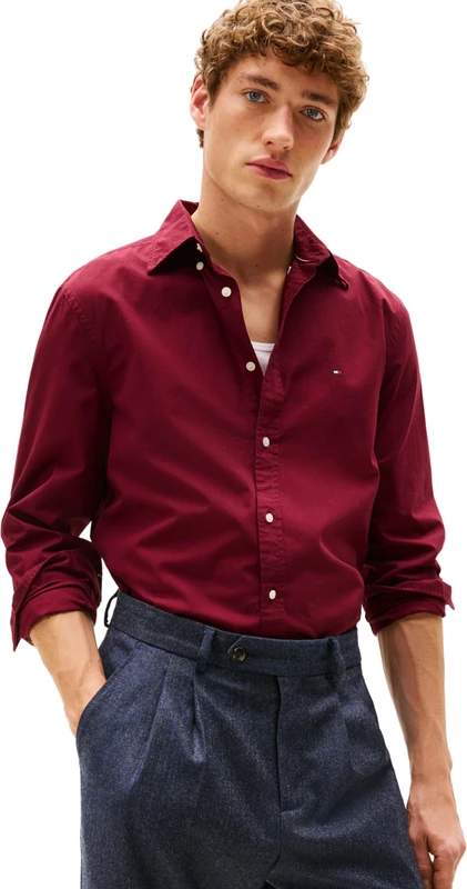 Tommy Hilfiger Men's, Flex Poplin Solid Rf Shirt MW0MW37550, L/S Shirt, Burgundy, XXL