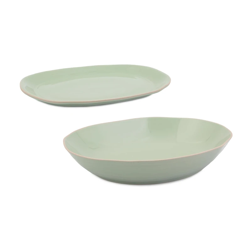 Jamie Oliver Big Love Entertainment Set, Feast Platter and Bowl Set, Stoneware Round Green Oven-To-Table Platter, Stoneware Green Deep Organic Shaped Serving Bowl, Dishwasher, Oven-Safe