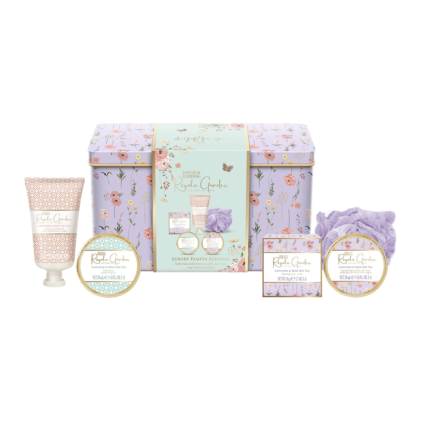 Baylis & Harding Royale Garden Lavender & Rosehip Tea Luxury Pamper Keepsake Tin Gift Set (Pack of 1) - Vegan Friendly