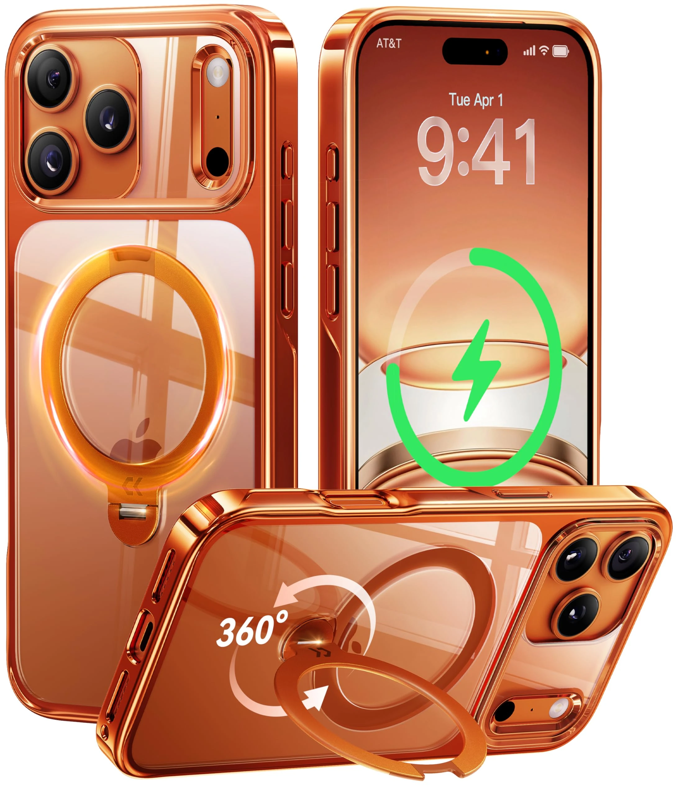 CASEKOO Cosmic Orange for iPhone 17 Pro Max Case with 360 Integrated Magnetic Stand [Compatible with MagSafe] [16FT Military Protection] Clear Shockproof Phone Case for iPhone 17 Pro Max Cover