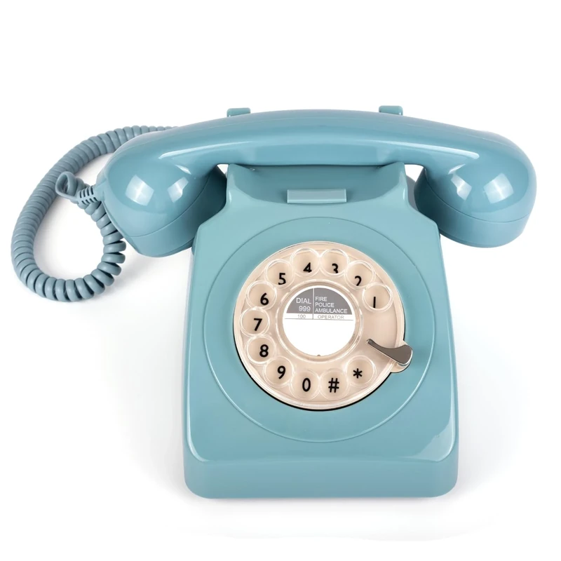 746 Rotary 1970s-style Retro Landline Phone - Curly Cord, Authentic Bell Ring (Blue)