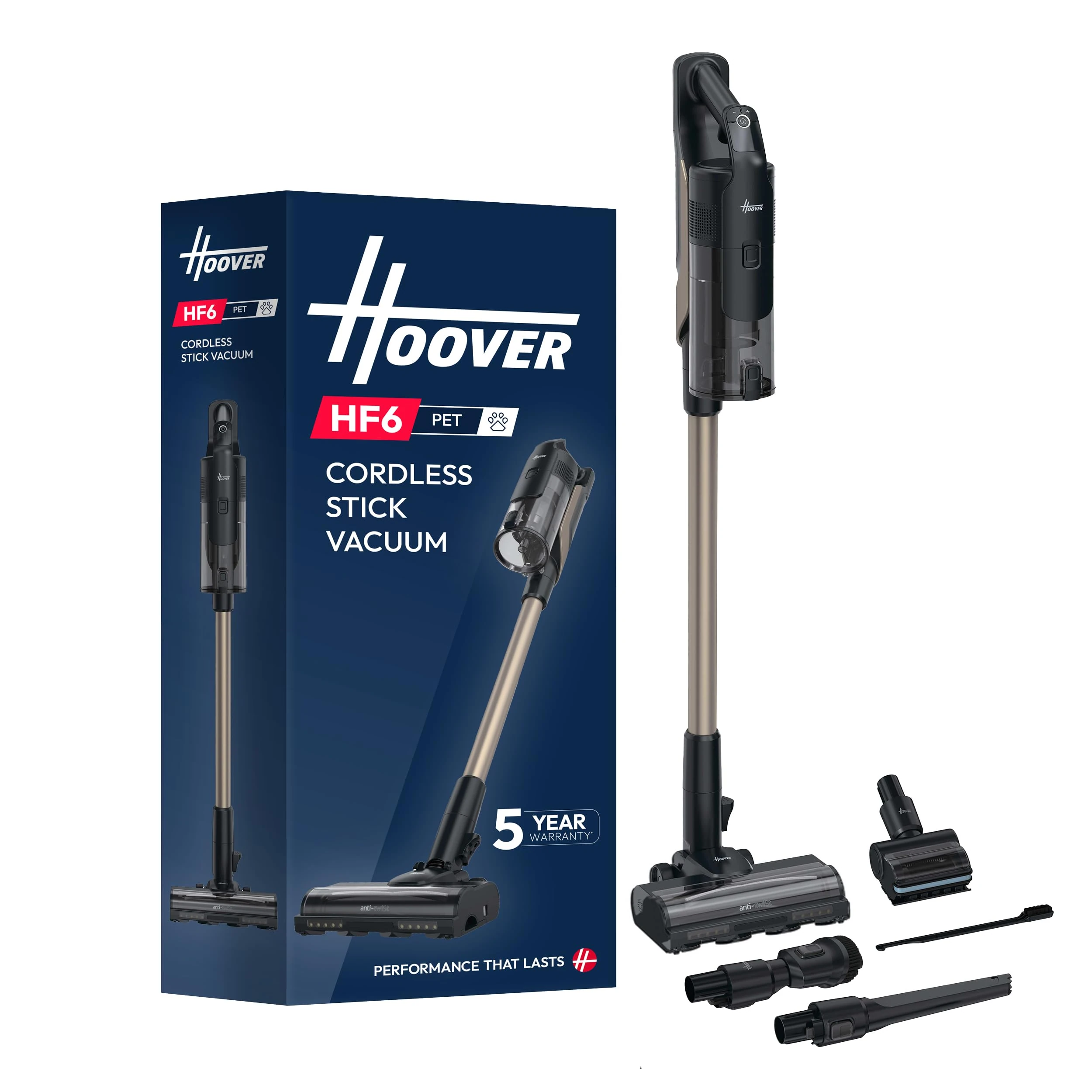 Hoover HF6 Pet Cordless Stick Vacuum Cleaner with Pet Hair Tool, Floor Sensor, Dual Way Clean, Up to 100 Min Runtime,Anti Hair Wrap,Double Edge Cleaning, Versatile,QuickPark,Portable, 660w [HF610P]