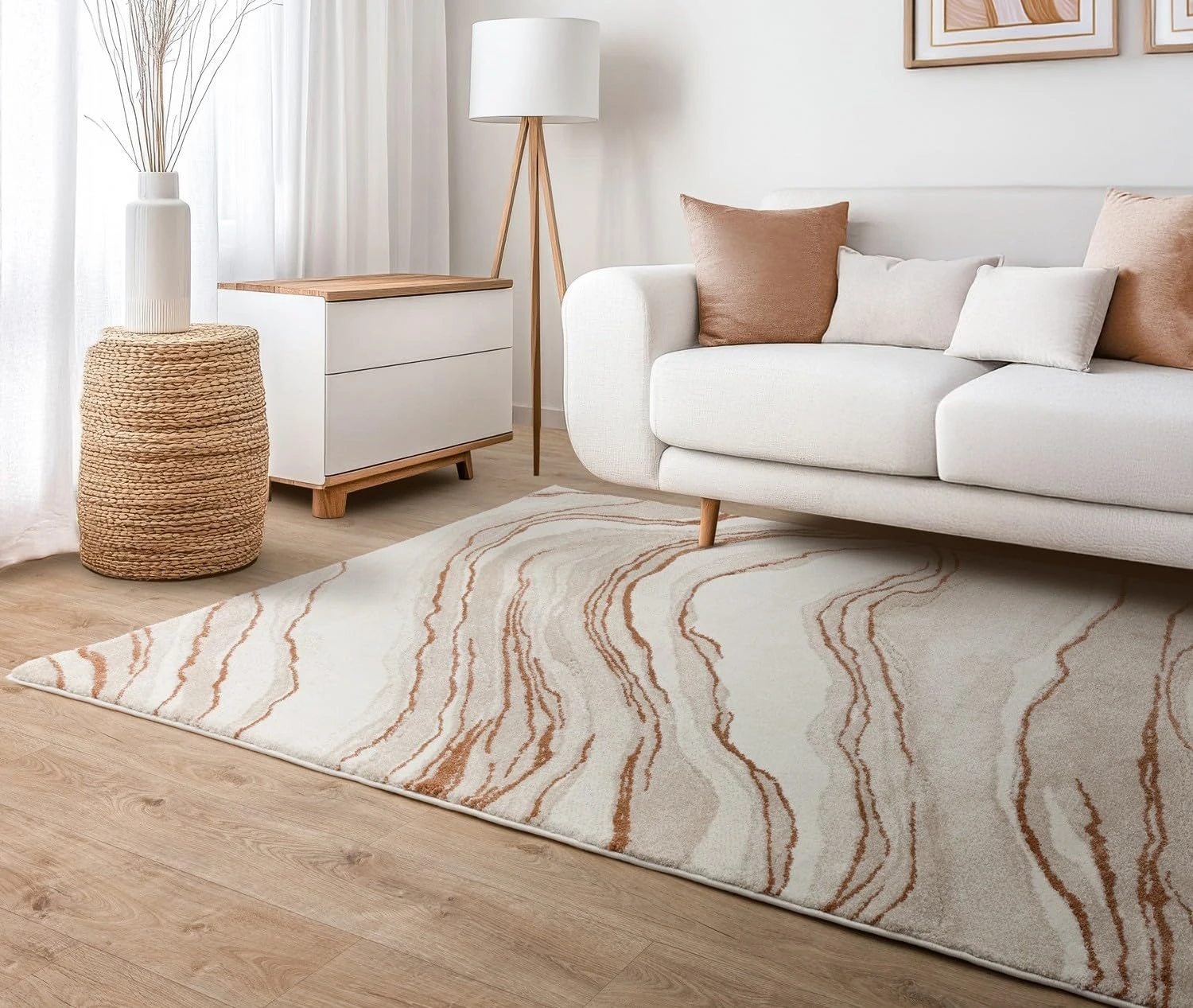 Lord of Rugs Nebula Abstract Rug for Living Room, Bedroom, Dining Office Carpet, Modern Natural High-Low Pile Soft Plush Textured Area Rug Quartz Terracotta, Large 160 x 230 cm (5'3"x7'7")