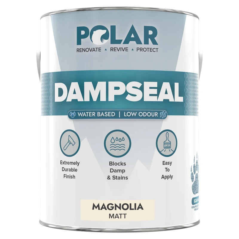 Polar Water Based Damp Seal - 5 Litres, Magnolia - Low Odour, Solvent Free, Damp Proofing Paint, Stain Blocker - Interior Walls & Ceilings - Smooth Matt Multi-Surface Finish