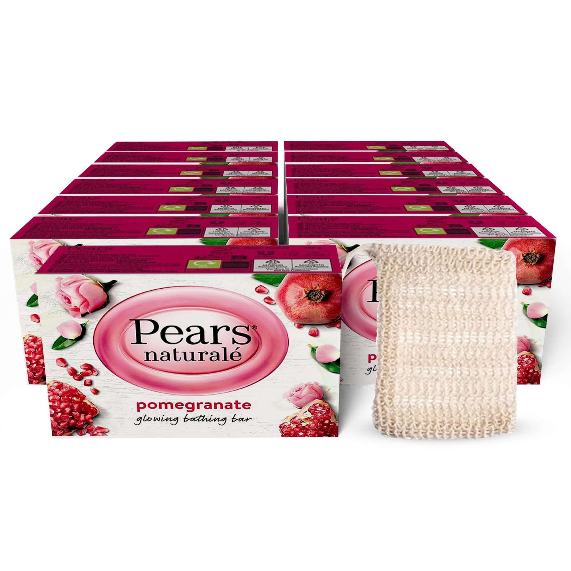 Pears Naturale Pomegranate Soap Bars 100g 12 Pack + 1x Soap Bag