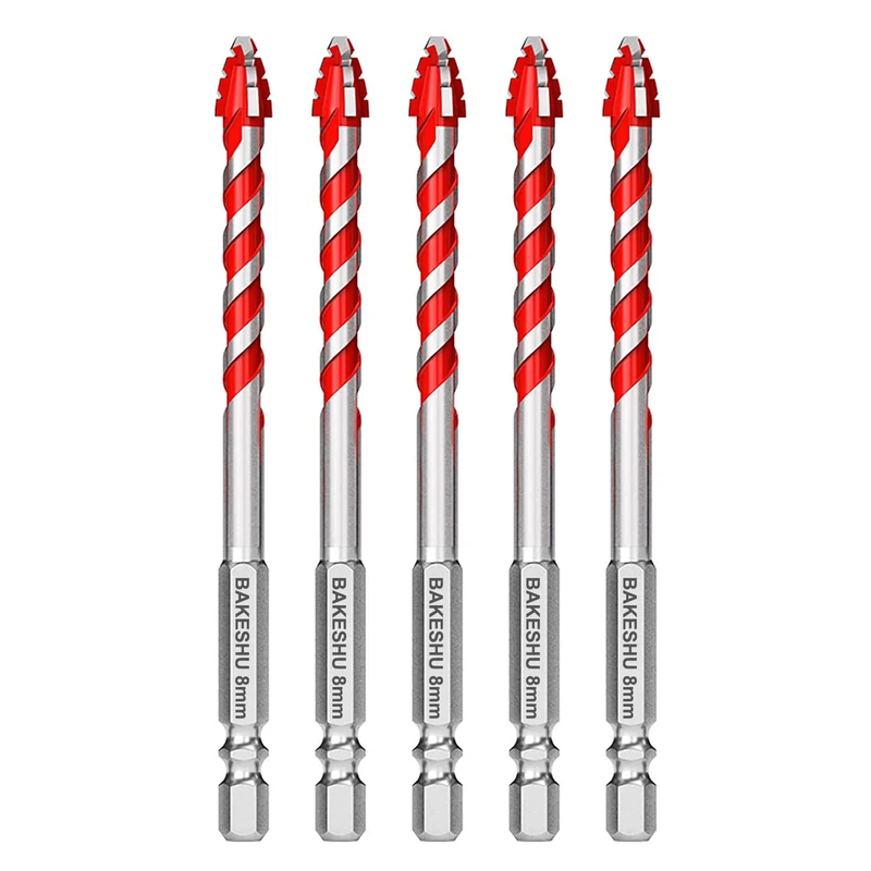 BAKESHU 5-Pc 8mm Eccentric Carbide Drill Bit Set - Tile Glass Wood