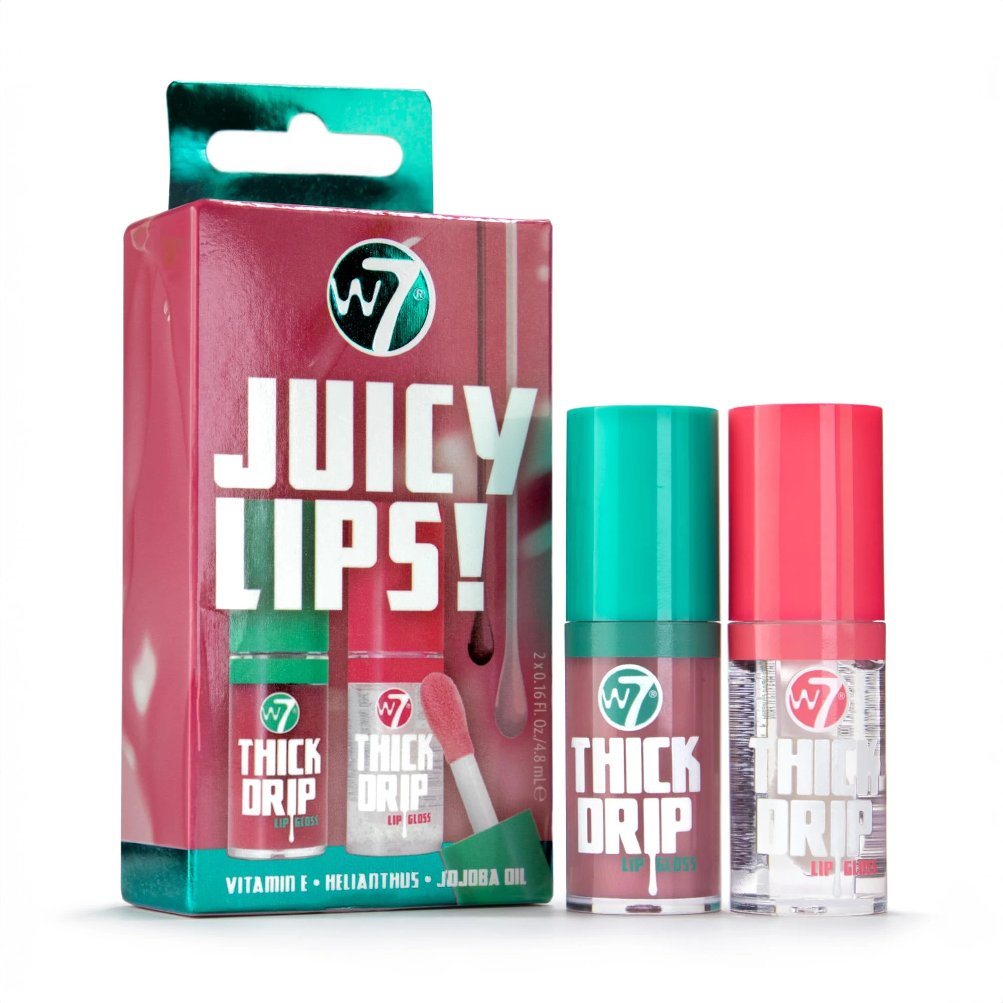 W7 Juicy Lips! Thick Drip Lip Gloss Duo Gift Set - Too Close & In The Clear - Hydrating Glossy Lip Glosses - Stocking Filler