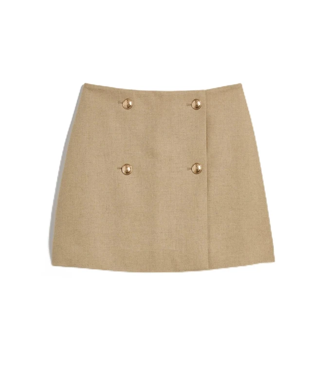 Vineyard Vines Women's Wool Button-Front Mini Skirt, Cappuccino, XL