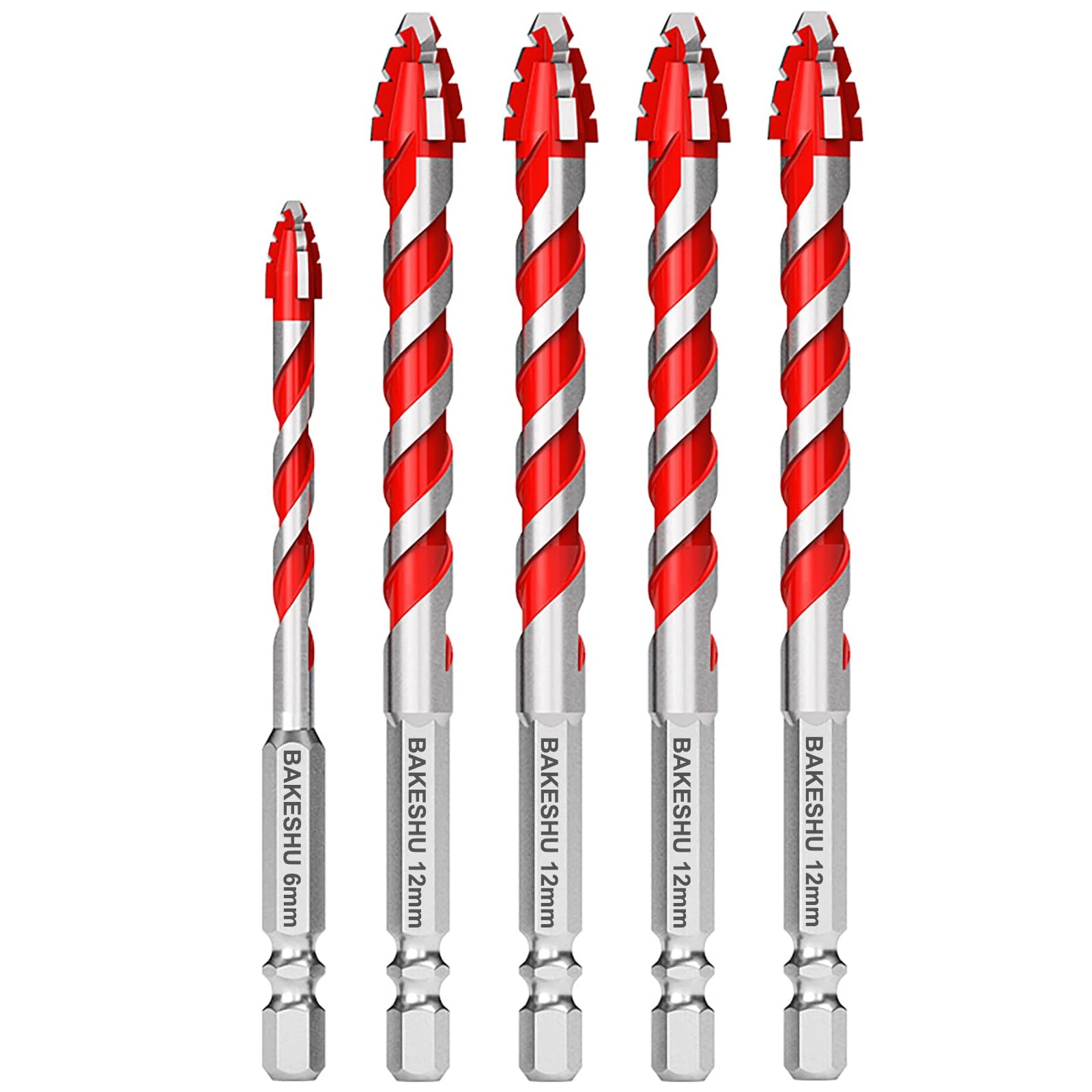 5 Pcs Eccentric Drill Bit,Masonry Drill Bits,Professional Tungsten Carbide Drill Bit for Tile,Glass,Quartz,Porcelain,Cement,Ceramic,Brick,Granite,Marble,Plastic,Wood (6,12mm)