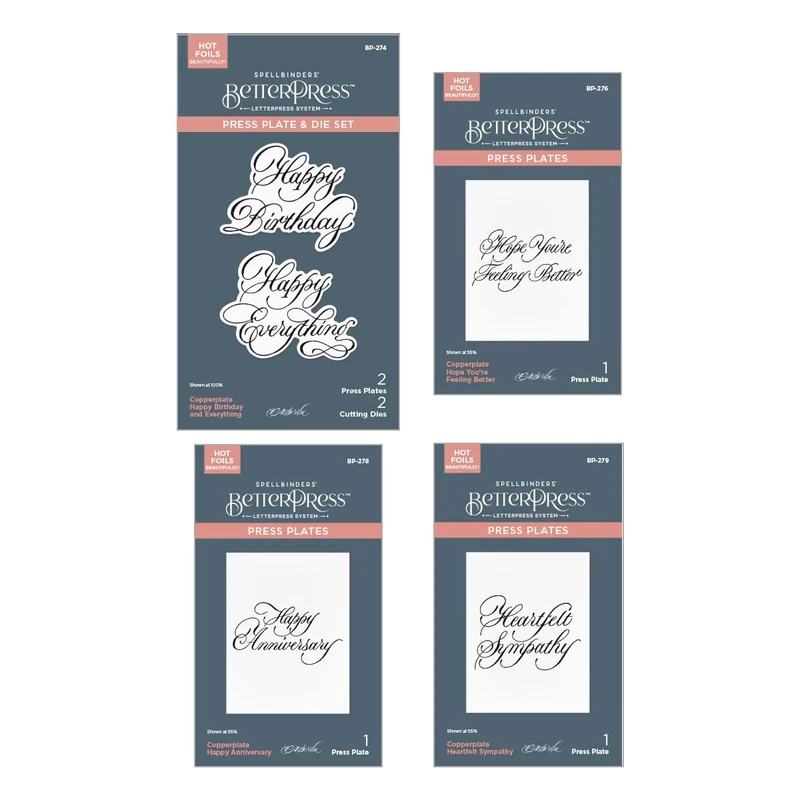 Spellbinders BetterPress Copperplate Happy Everything Sentiments Bundle - Image 1