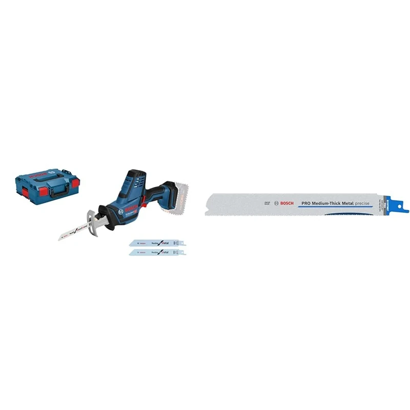 Bosch Professional 18V System Cordless Reciprocating Saw GSA 18 V-LI C + 2X PRO Medium-Thick Metal S1137BEF Precise Reciprocating Saw Blade (Metal Pipes & Profiles, Non-Ferrous Metals, 225 mm)