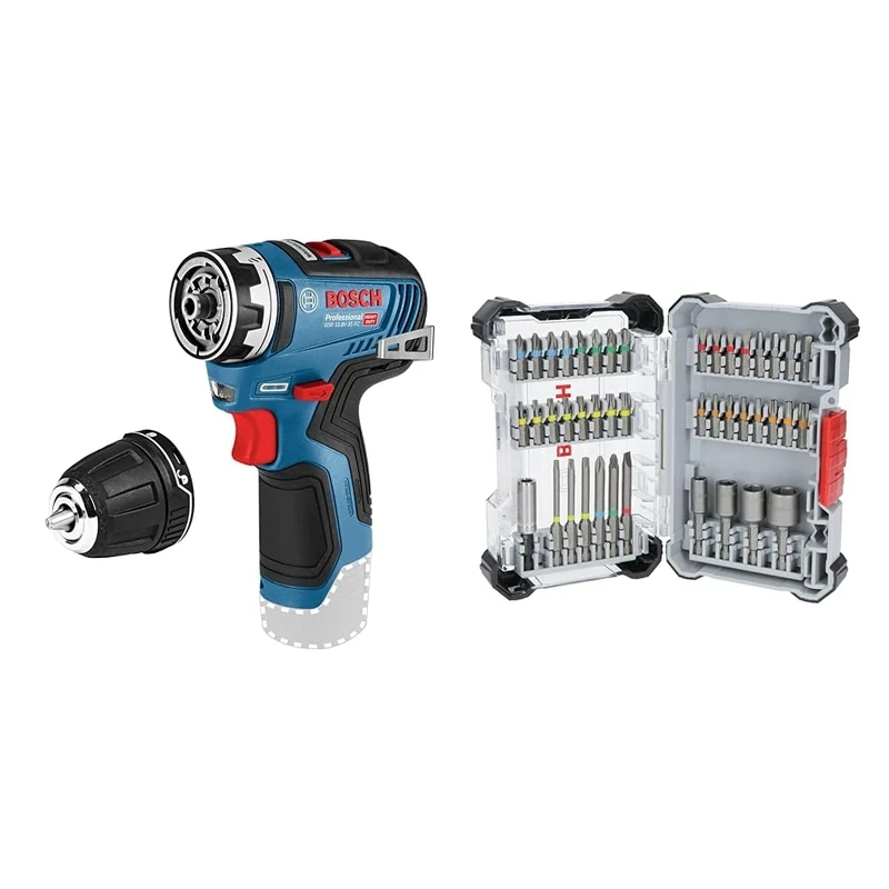 Bosch Professional 12V System GSR 12V-35 FC Cordless Drill Driver (incl. GFA 12-B Drill Chuck Adapter, Without Battery/Charger) + 43x Extra Hard Screwdriver Bit Set (197 x 110.5 mm, Accessories)