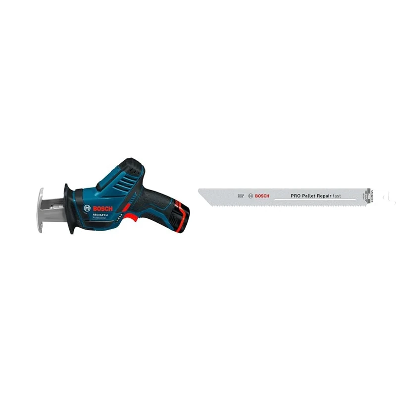Bosch Professional 12V System Cordless Reciprocating Saw GSA 12V-14 + 5X PRO Pallet S1022HFR Repair Fast Reciprocating Saw Blade (for Steel, Wood with Nails, Length 200 mm)