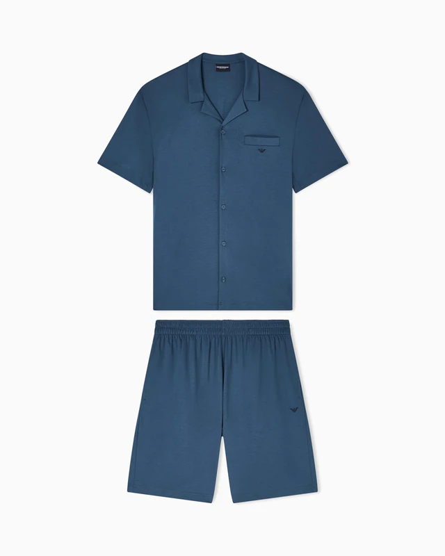 Emporio Armani Men's DELUXE SHIRT+SHORTS PYJAMA Blue M