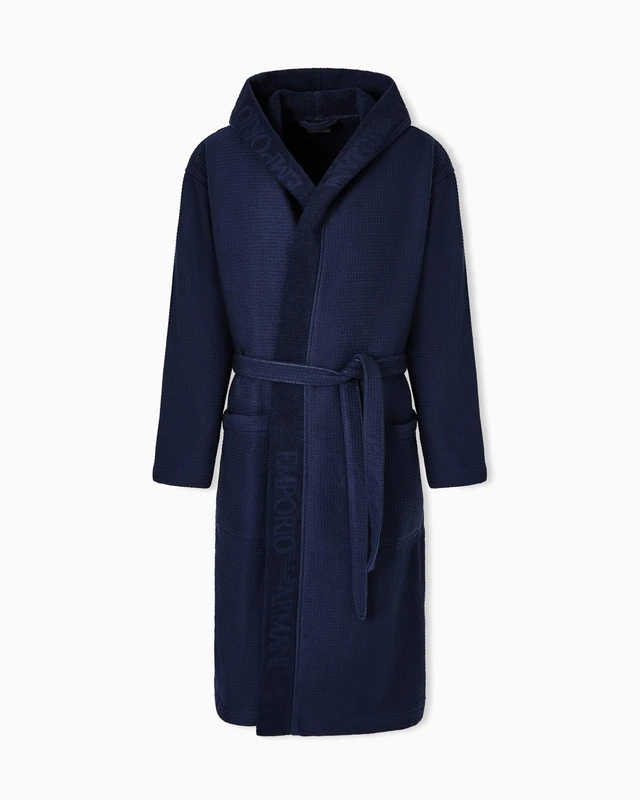 EMPORIO ARMANI UNISEX WAFFLE BATHROBE Blue M