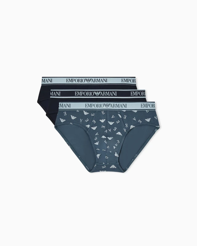 EMPORIO ARMANI Men's CORE Logoband 3-Pack Brief Blue L