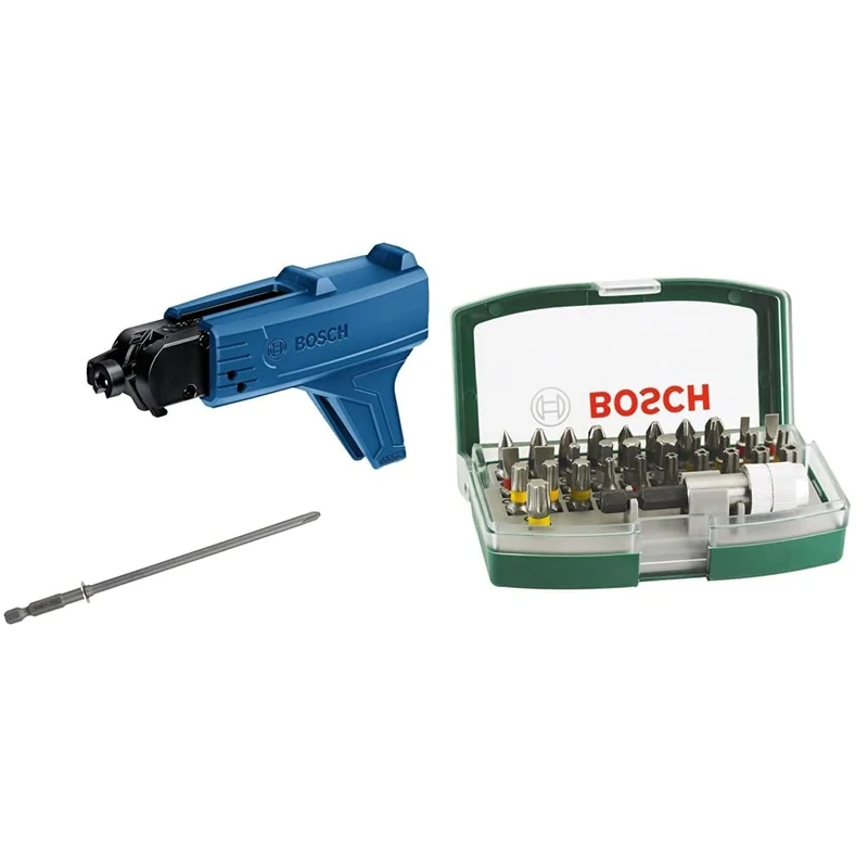 Bosch Professional GMA 55 collated screwgun Attachment for Drywall Screwdrivers (Compatible with All Corded and Cordless Bosch Professional Drywall Screwdrivers) + 32pc. Screwdriver Bit Set