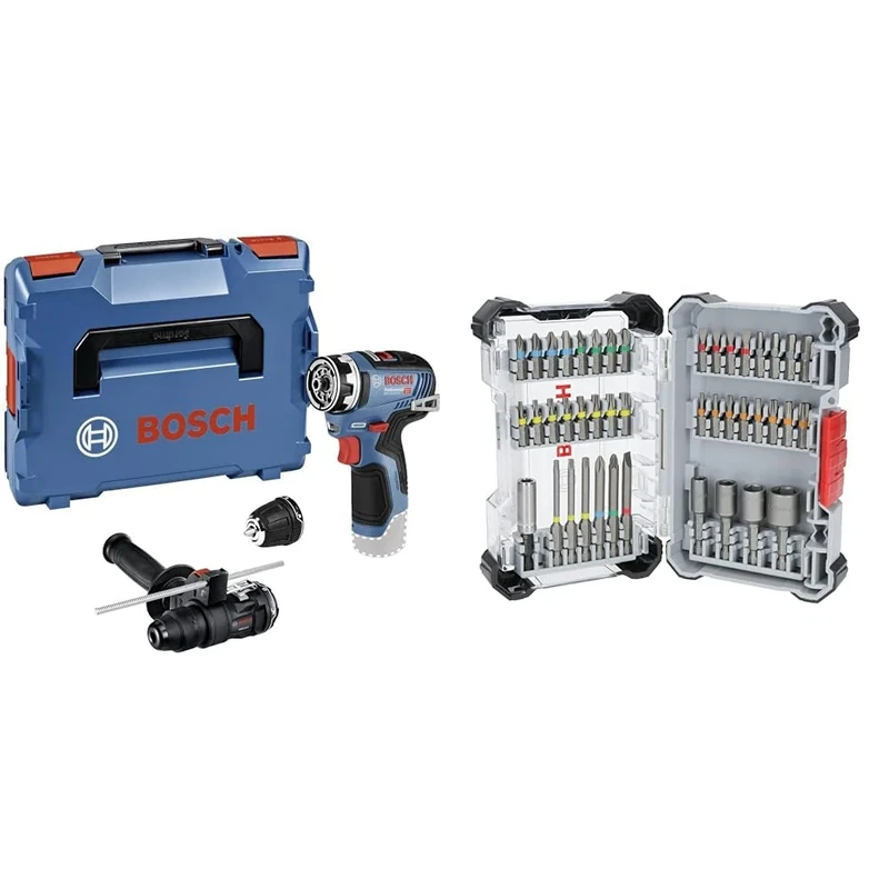 Bosch Professional 12V System Cordless Drill Driver GSR 12V-35 FC (incl. 1x Rotary Hammer Attachment) + 43x Extra Hard Screwdriver Bit Set (197 x 110.5 mm, Accessories)