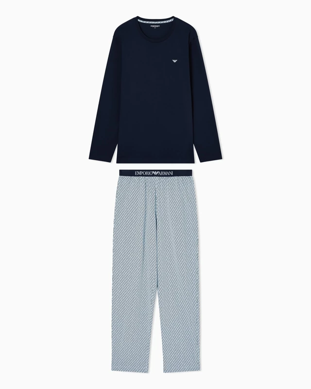 Emporio Armani Men's PATTERN L/S SHIRT+PANTS PYJAMA Blue XXL
