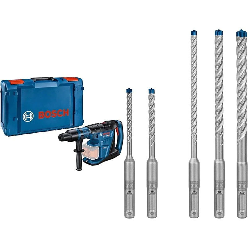 Bosch Professional 18V System BITURBO Cordless Rotary Hammer GBH 18V-40 C + 5X Expert SDS plus-7X Hammer Drill Bit Set (for Soft Stone, Hard Stone, Ø 5-10 mm)