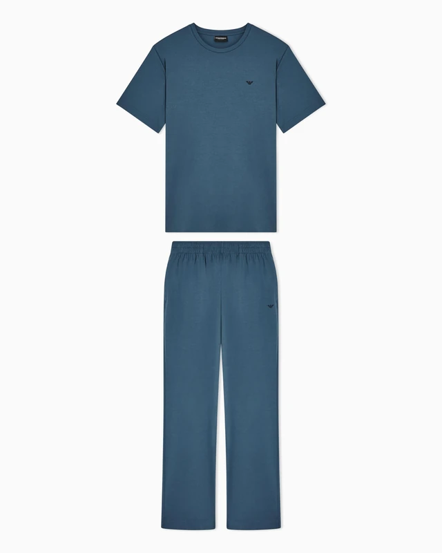 Emporio Armani Men's DELUXE T-SHIRT+PANTS PYJAMA Blue L