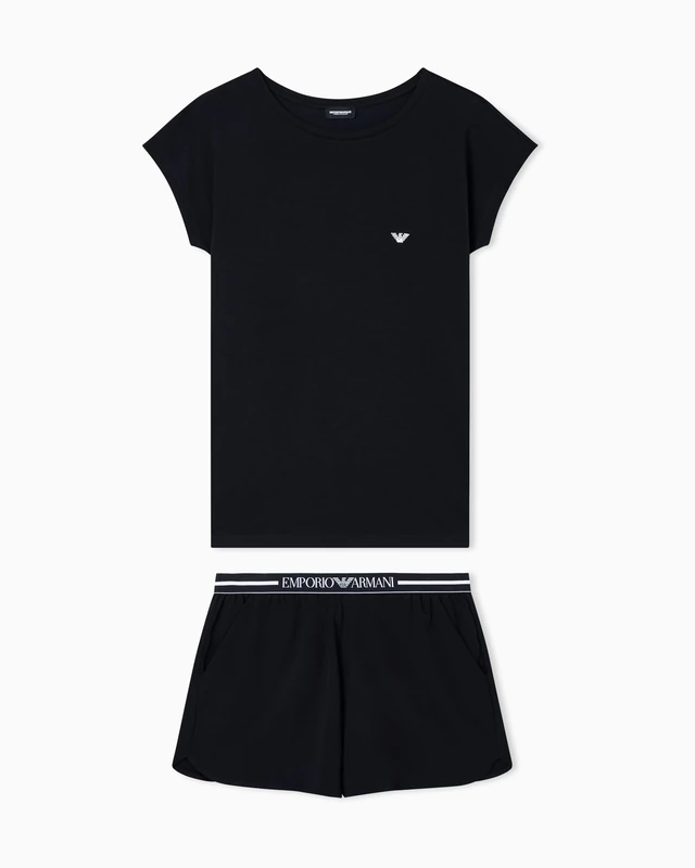 Emporio Armani Women's EVERYDAY COTTON T-SHIRT+SHORTS PYJAMA Black M