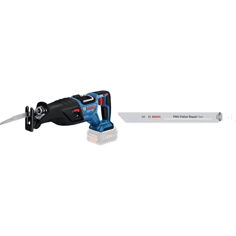 Bosch Professional 18V System BITURBO Cordless Reciprocating Saw GSA 18V-28 + 5X PRO Pallet S1022HFR Repair Fast Reciprocating Saw Blade (for Steel, Wood with Nails, Length 200 mm)