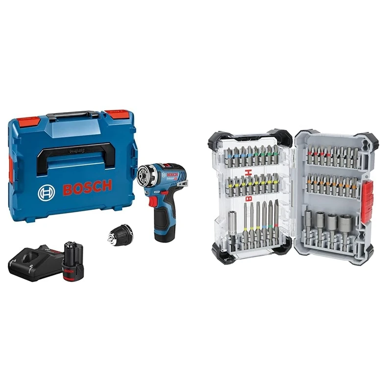 Bosch Professional 12V Akku-Bohrschrauber GSR 12V-35 FC + 43x Extra Hard Screwdriver Bit Set (197 x 110.5 mm, Accessories)