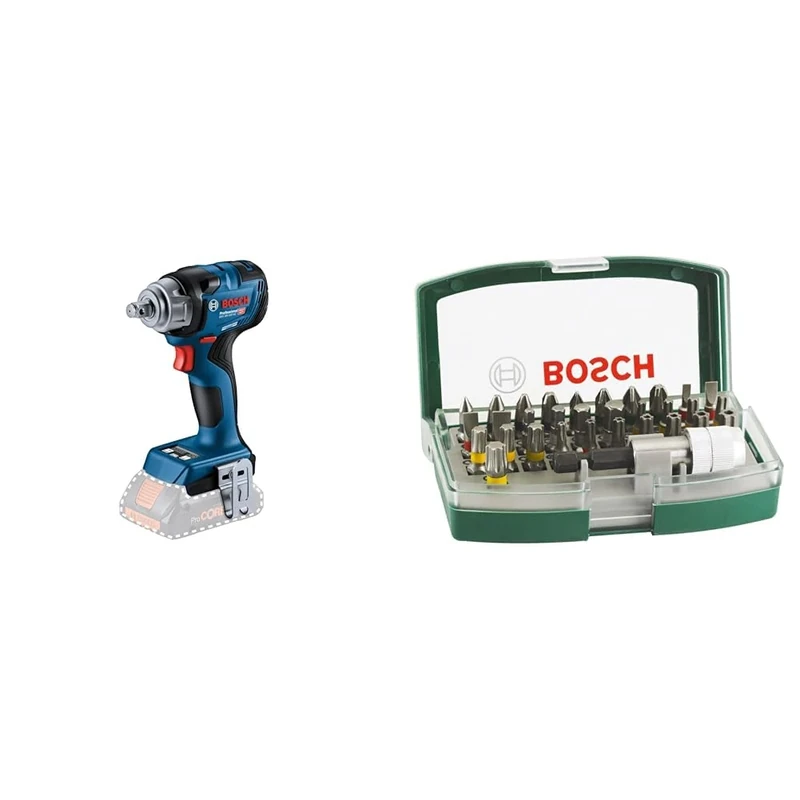 Bosch Professional 18V System Cordless Impact Wrench GDS 18V-330 HC (330 Nm Tightening and 560 Nm Breakaway Torque, Three-Speed/Torque Settings) + 32pc. Screwdriver Bit Set