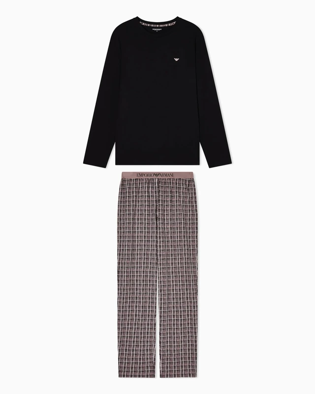 Emporio Armani Men's PATTERN L/S SHIRT+PANTS PYJAMA Black XL