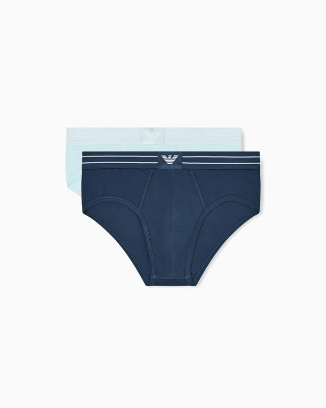 Emporio Armani Men's LOGOLABEL 2-Pack Brief Blue L