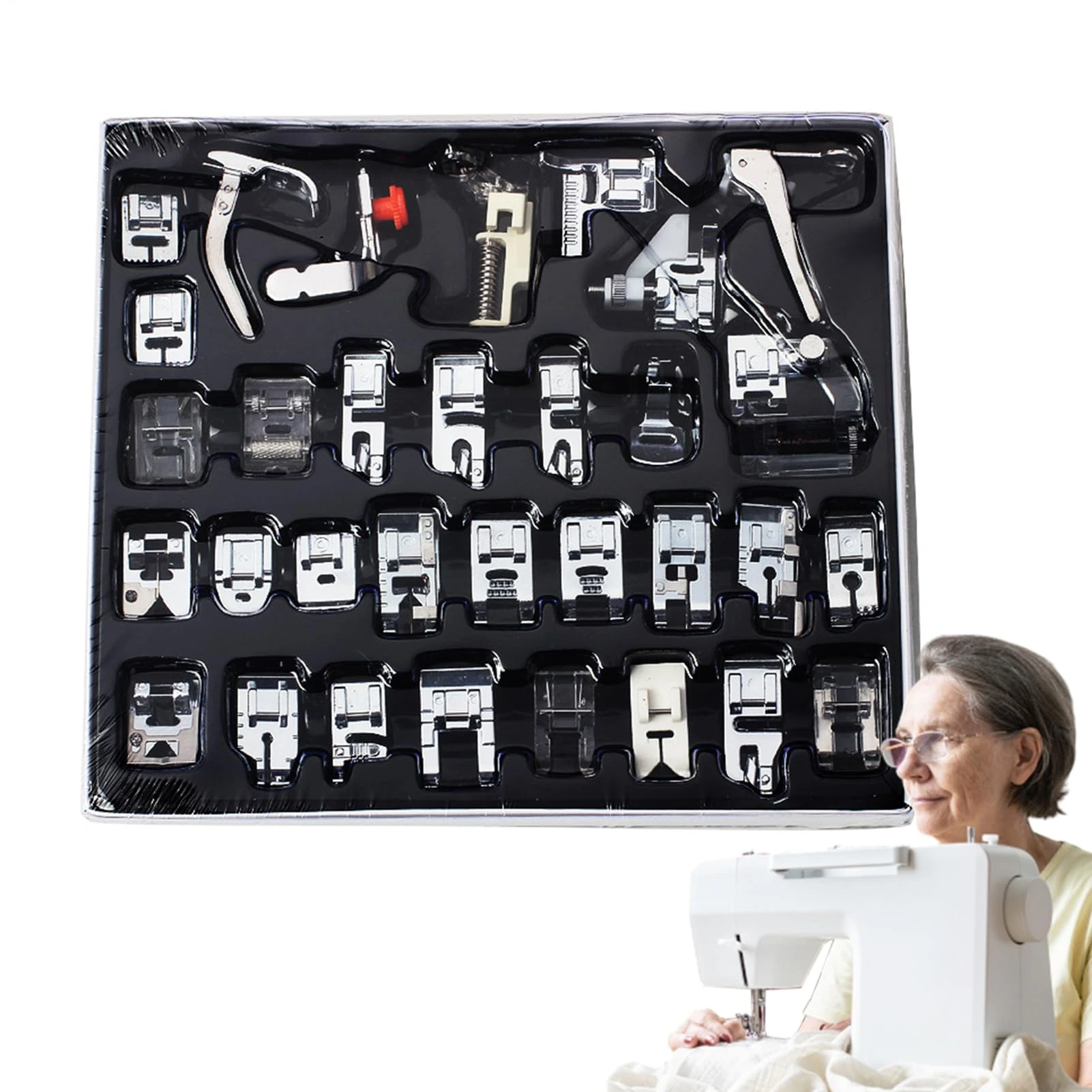 PRESTER FOOTSET, PRESSURE FOOT FOR SEWING MACHINE - 32 x Quilted Pressure Feet | Multifunctional Precision Attachment, Low Shank Machine Accessories for Home Use