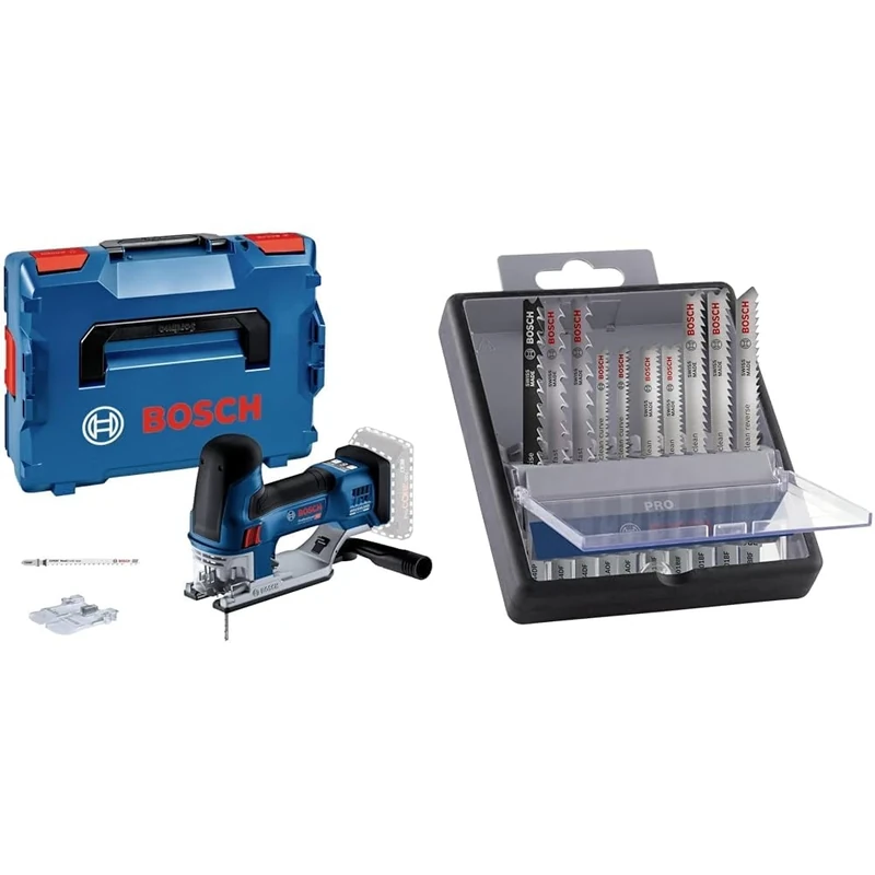 Bosch Professional 18V System Cordless Jigsaw GST 18V-155 SC (Batteries and Charger not incl. in The Scope of delivery) + 10x PRO Hardwood and Laminate Jigsaw Blade Set (Hardwood, Parquet, L. 83 mm)