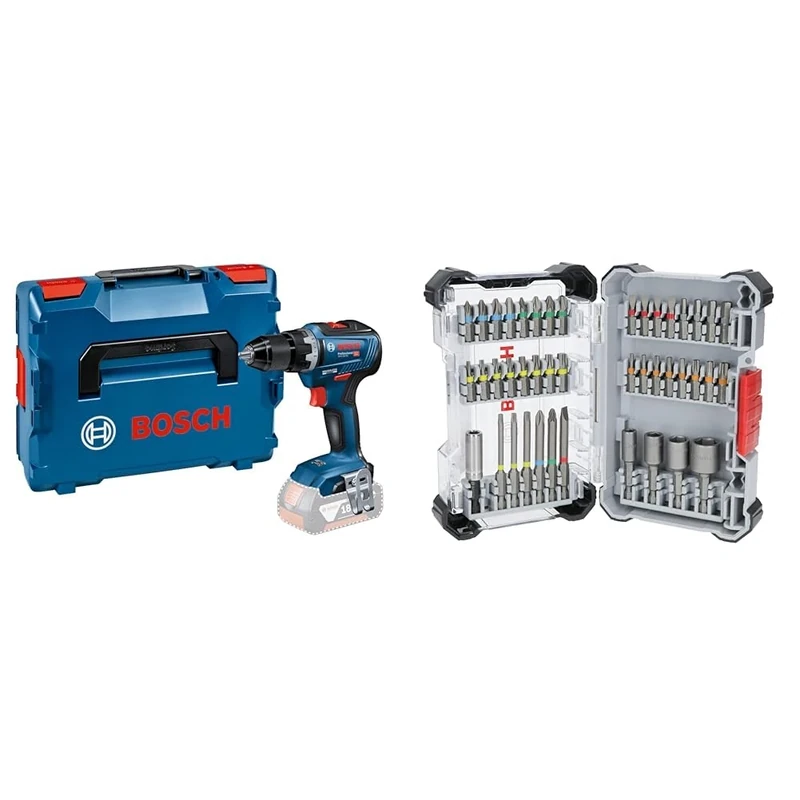 Bosch Professional 18V System GSR 18V-55 Cordless Drill Driver (max. Torque: 55 Nm, excluding Batteries and Charger, in L-BOXX 136) + 43x Extra Hard Screwdriver Bit Set (197 x 110.5 mm, Accessories)