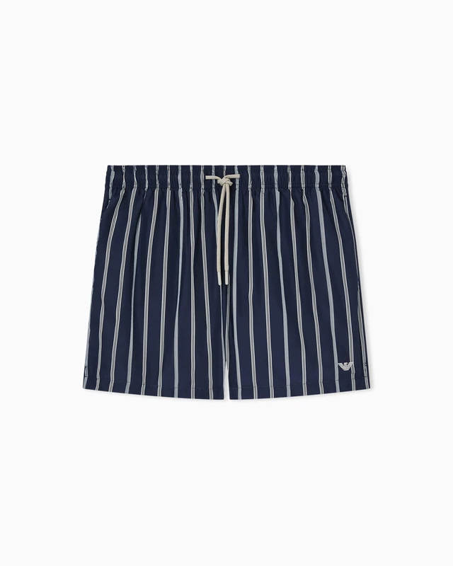 EMPORIO ARMANI Men's Boxer Swim Trunks, Strip Blue-NUT-Black, XS