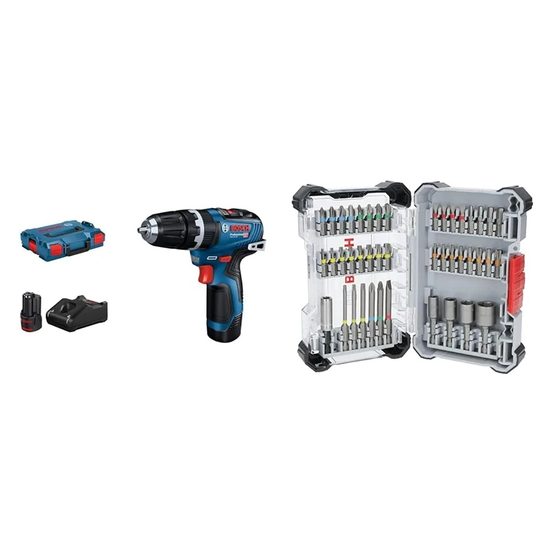 Bosch Professional 12V System Cordless Combi GSB 12V-35 (incl.2X GBA 3.0Ah Battery, GAL 12V-40 Charger) + 43x Extra Hard Screwdriver Bit Set (197 x 110.5 mm, Accessories)
