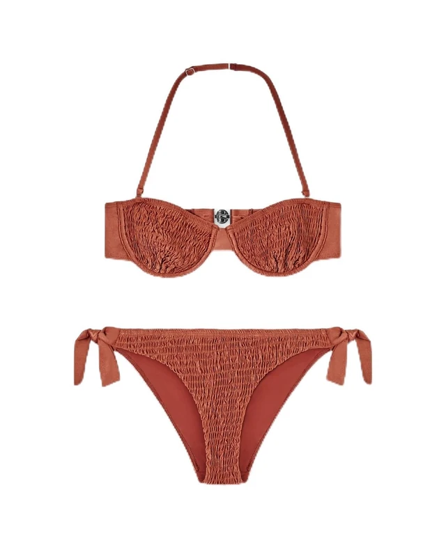 Women's Smock Stitch Bandeau+Brief Bikini Pink XS