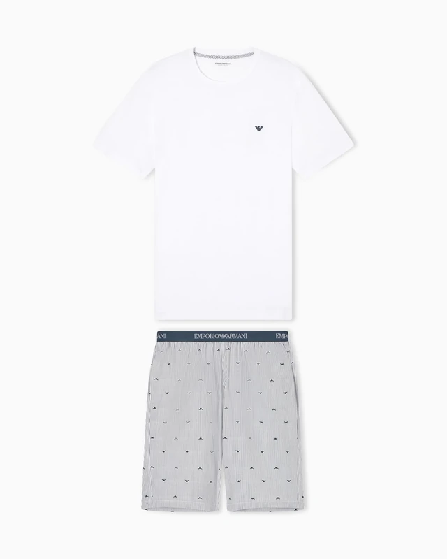 EMPORIO ARMANI Men's WOVEN T-SHIRT+SHORTS PYJAMA White S