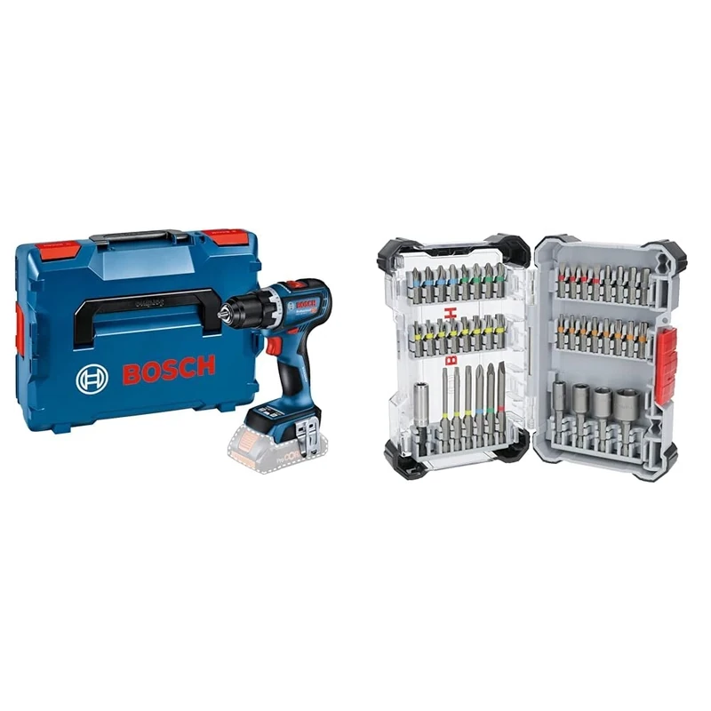 Bosch Professional 18V System Cordless Drill Driver GSR 18V-90 C (incl. 1/1 L-BOXX Inlay, L-BOXX, Without Battery/Charger) + 43x Extra Hard Screwdriver Bit Set (197 x 110.5 mm, Accessories)
